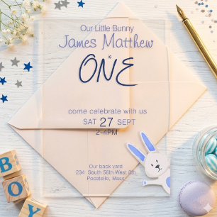 Invitations En Acrylique Anniversaire Fantaisiste Moderne Lapin Bleu 1 an