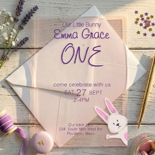Invitations En Acrylique Anniversaire Fantaisiste Moderne Lapin Rose 1 an