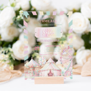Invitations En Acrylique Anniversaire Fille Couleurs Pastel Carnaval Cirque
