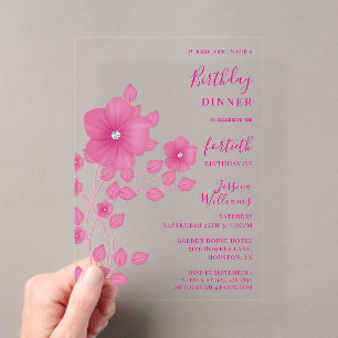 Invitations En Acrylique Anniversaire floral diamant sophistiqué