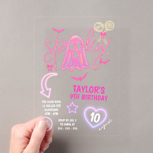Invitations En Acrylique Anniversaire Halloween Rose Néon Fantôme Épouvanta