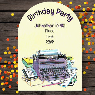 Invitations En Acrylique Anniversaire pour écrivain vintage machine à écrir