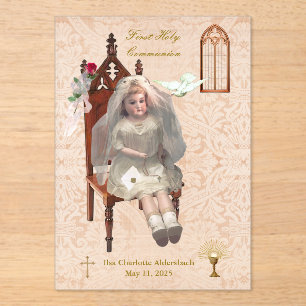Invitations En Acrylique Antique Poupée Première Communion Acrylique Keepsa