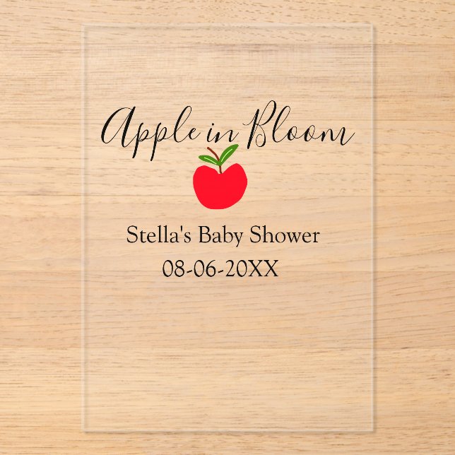 Invitations En Acrylique Apple in bloom baby shower red apple name date  (Recto)