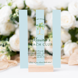 Invitations En Acrylique Aqua Blue Cabana Stripes Palm Beach Club Anniversa