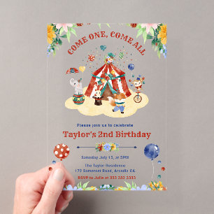 Invitations En Acrylique Aquarelle Anniversaire Cirque Floral Mignon Carnav
