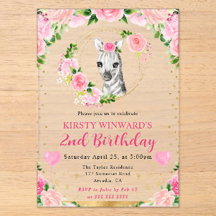 Invitations En Acrylique Aquarelle Anniversaire Enfant Zèbre Jungle Mignon