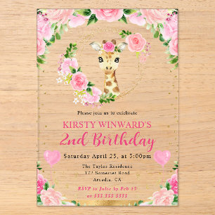 Invitations En Acrylique Aquarelle Anniversaire Enfants Girafe Jungle Migno