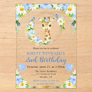 Invitations En Acrylique Aquarelle Anniversaire Enfants Girafe Jungle Migno