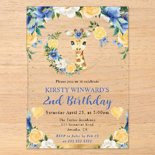 Invitations En Acrylique Aquarelle Anniversaire Enfants Girafe Jungle Migno