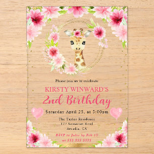 Invitations En Acrylique Aquarelle Anniversaire Enfants Girafe Mignon Jungl