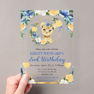 Invitations En Acrylique Aquarelle Anniversaire Enfants Lion Mignon Jungle
