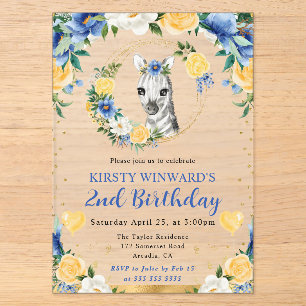 Invitations En Acrylique Aquarelle Anniversaire Enfants Zèbre Jungle Mignon