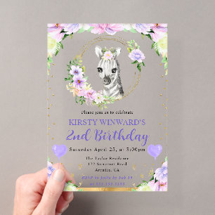 Invitations En Acrylique Aquarelle Anniversaire Enfants Zèbre Jungle Mignon