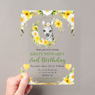 Invitations En Acrylique Aquarelle Anniversaire Enfants Zèbre Jungle Mignon