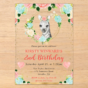 Invitations En Acrylique Aquarelle Anniversaire Enfants Zèbre Jungle Mignon