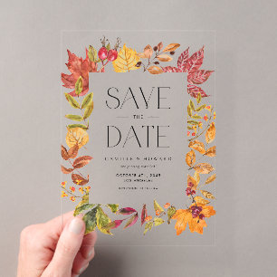 Invitations En Acrylique Aquarelle Automne Feuilles cadre automne Enregistr