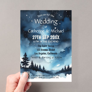 Invitations En Acrylique Aquarelle Bleu étoile Ciel Mariage céleste