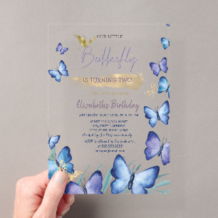 Invitations En Acrylique Aquarelle Bleu Papillons Rainbow Anniversaire