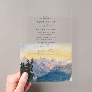 Invitations En Acrylique Aquarelle Blue Mountains Pine Mariage