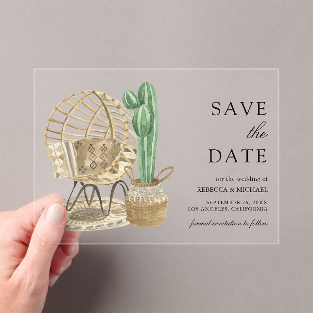 Invitations En Acrylique Aquarelle Boho Cactus Mariage Enregistrer la date (In situ (ordinateur de poche))