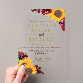 Invitations En Acrylique Aquarelle Burgundy Tournesol Rustique Mariage