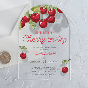 Invitations En Acrylique Aquarelle cerise sur le Baby shower supérieur