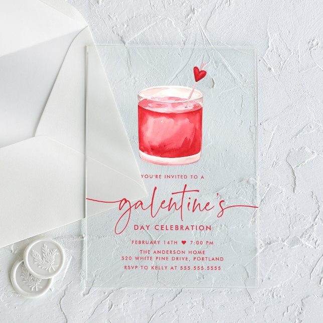 Invitations En Acrylique Aquarelle Cocktail de la fête de la Saint-Galentin (Créateur téléchargé)