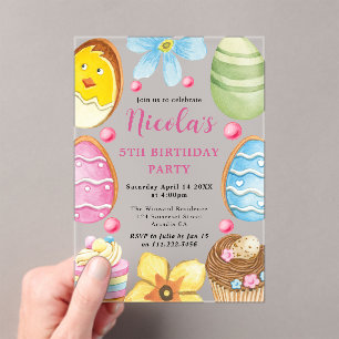 Invitations En Acrylique Aquarelle Cookie de Pâques 5e anniversaire