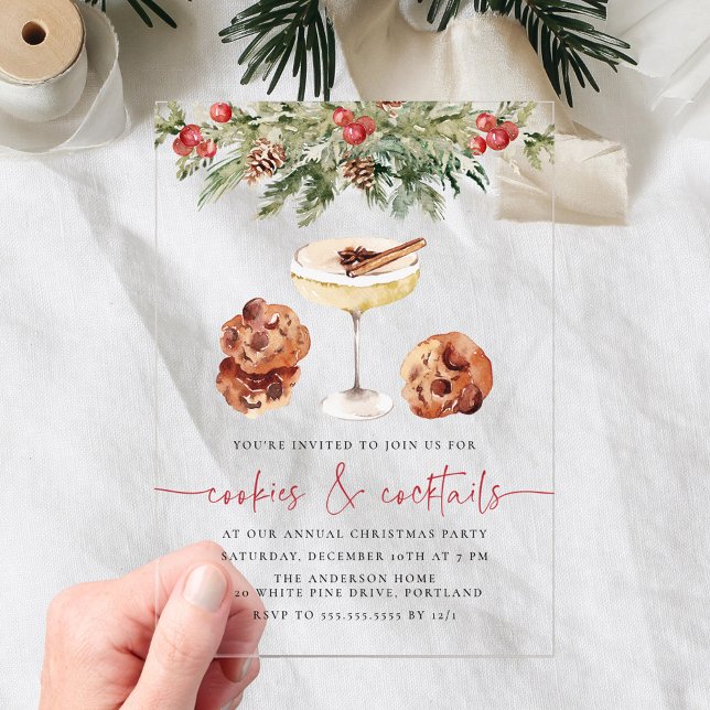 Invitations En Acrylique Aquarelle Cookies et cocktails Fête de Vacances (Créateur téléchargé)