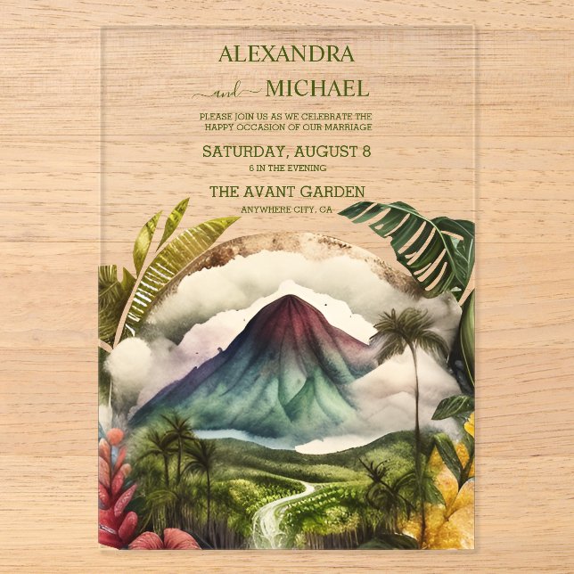 Invitations En Acrylique Aquarelle Costa Rica Destination Mariage Invitati (Recto)