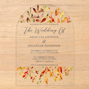 Invitations En Acrylique Aquarelle d'automne Feuille Mariage de automne chi
