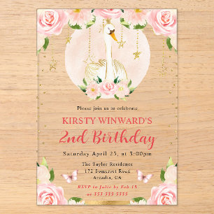 Invitations En Acrylique Aquarelle Élégant Fleur de Cygne Anniversaire