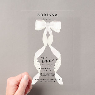 Invitations En Acrylique Aquarelle fantaisie Bow blanc Formel Anniversaire