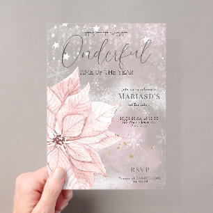 Invitations En Acrylique aquarelle Fleur de Noël rose 1er anniversaire