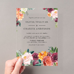 Invitations En Acrylique Aquarelle Fleurs d'automne Bouquet Mariage