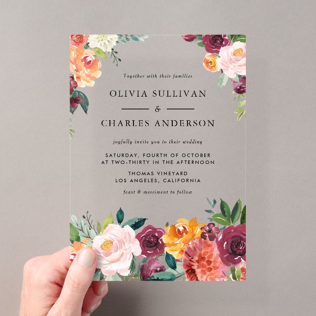 Invitations En Acrylique Aquarelle Fleurs d'automne Bouquet Mariage (In situ (ordinateur de poche))