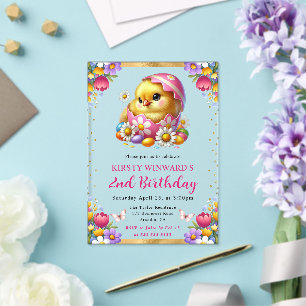 Invitations En Acrylique Aquarelle Fleurs de printemps de poussins de Pâque