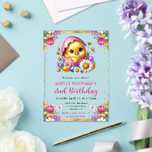 Invitations En Acrylique Aquarelle Fleurs de Printemps Poussin de Pâques An
