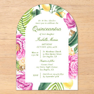 Invitations En Acrylique Aquarelle Floral Peonps Tulipes Lemon Quinceañera