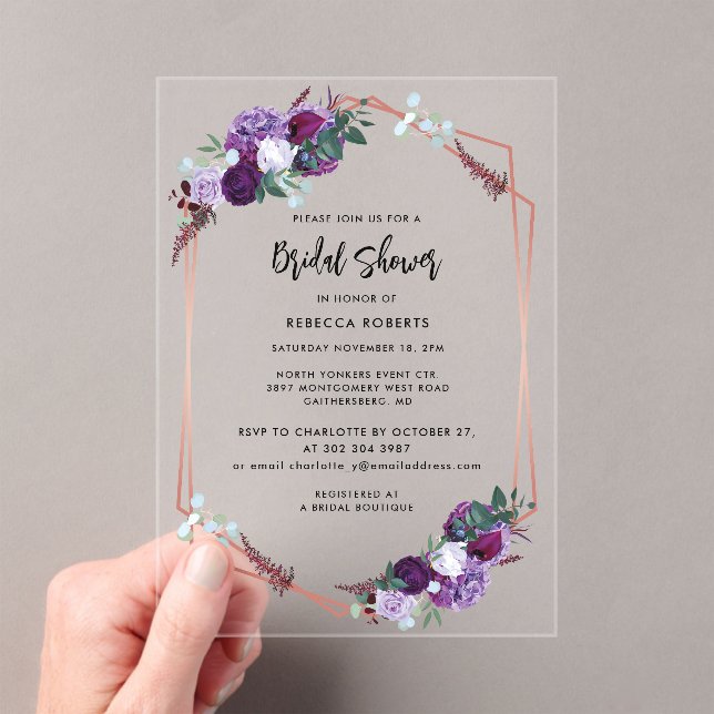 Invitations En Acrylique Aquarelle Floral Script Fête des mariées élégante (In situ (ordinateur de poche))