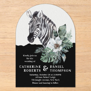 Invitations En Acrylique Aquarelle Floral Zebra Safari Mariage