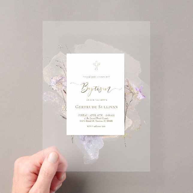 Invitations En Acrylique aquarelle florale Baptême (In situ (ordinateur de poche))