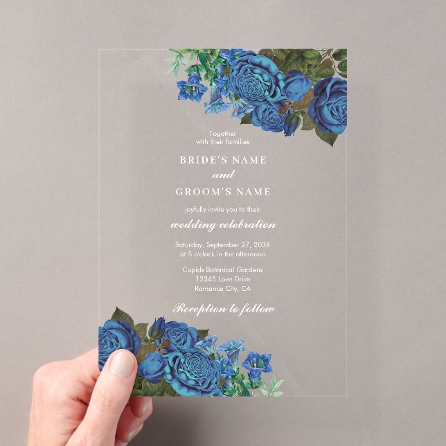 Invitations En Acrylique Aquarelle Florale Bleue Moderne Mariage élégant (In situ (ordinateur de poche))