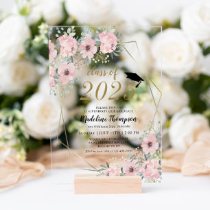 Invitations En Acrylique Aquarelle florale Dusty Blush Gold Graduation