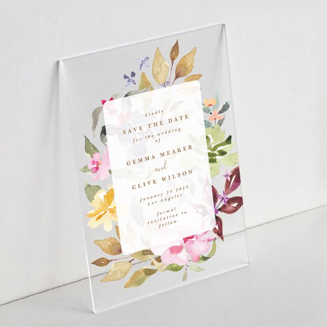 Invitations En Acrylique Aquarelle florale séchée Photo Mariage (Créateur téléchargé)