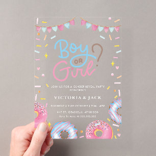 Invitations En Acrylique Aquarelle garçon ou fille Sexe Donut révéler