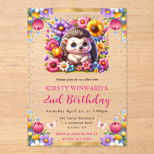Invitations En Acrylique Aquarelle Hérisson de Pâques Fleurs de printemps A