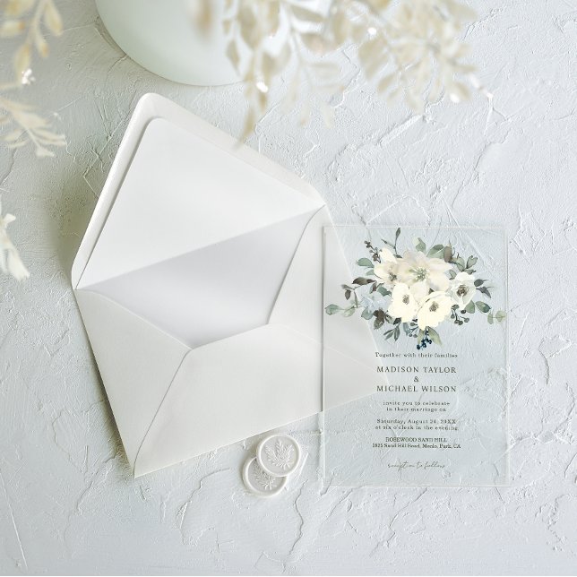 Invitations En Acrylique Aquarelle ivoire Floral Rustique Mariage (Créateur téléchargé)