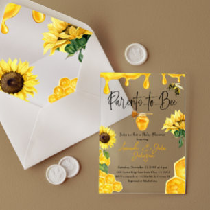 Invitations En Acrylique Aquarelle Jaune Miel Sunflower Bee Baby shower